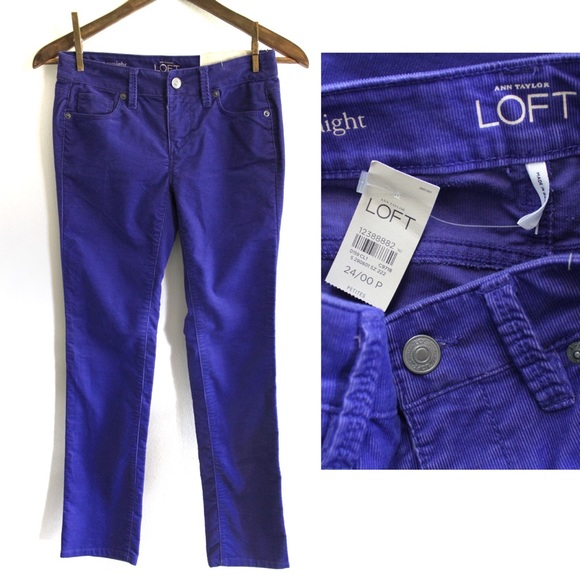 Ann Taylor LOFT Retro Purple Modern Straight Courduory Pants 00 24 Petite - Picture 1 of 6